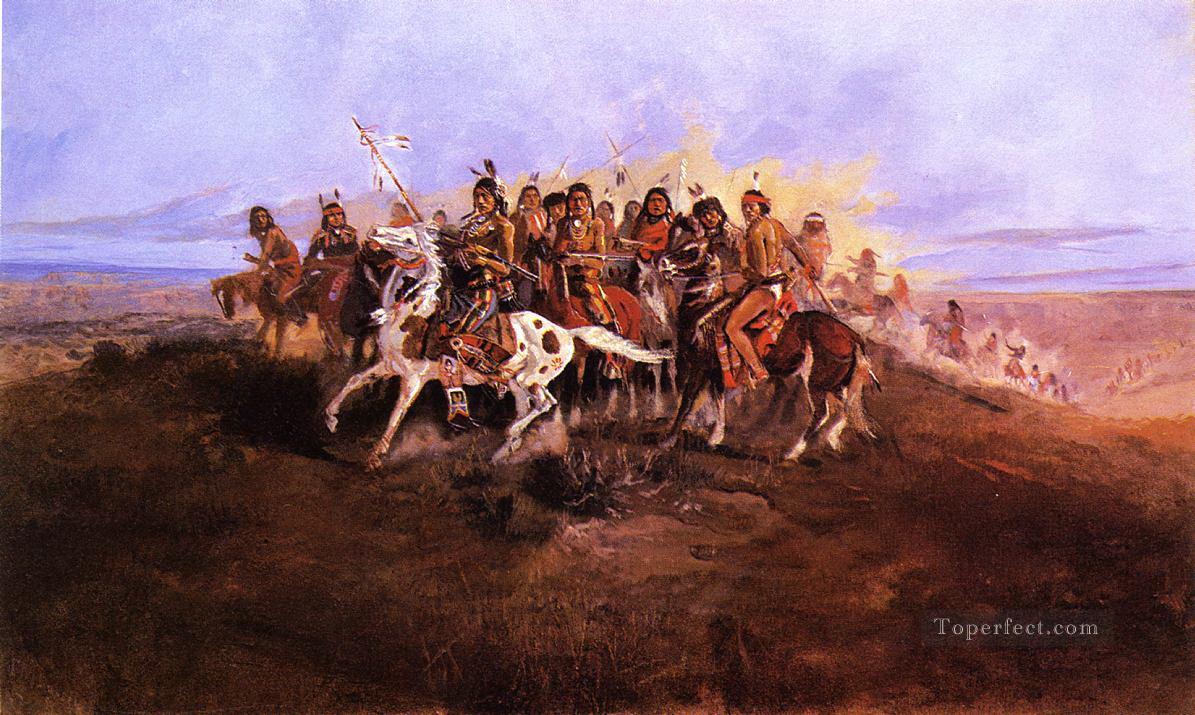 la partie de guerre Charles Marion Russell Indiens d’Amérique Peintures à l'huile